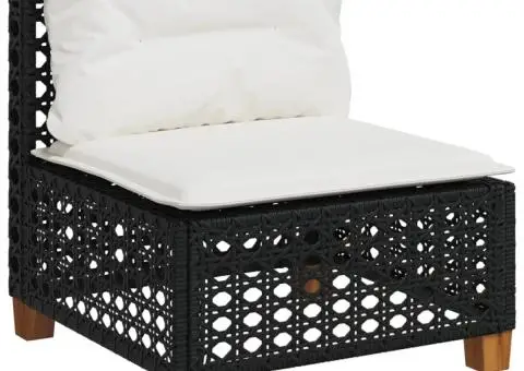 Set mobilier de grădină cu perne, 9 piese, negru, poliratan - 4/5