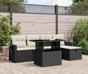 vidaXL Set mobilier de grădină cu perne, 6 piese, negru, poliratan