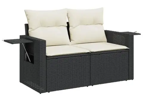 Set mobilier de grădină cu perne, 6 piese, negru, poliratan - 3/5