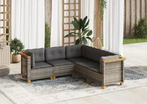 Set canapea de grădină cu perne, 5 piese, gri, poliratan - 1/5