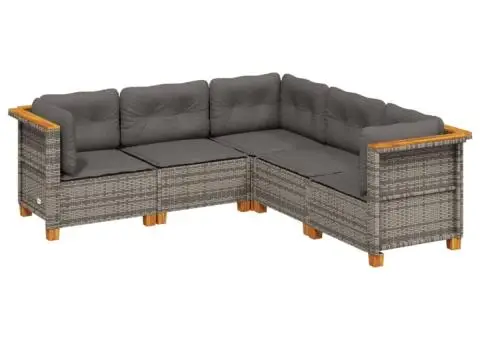 Set canapea de grădină cu perne, 5 piese, gri, poliratan - 2/5