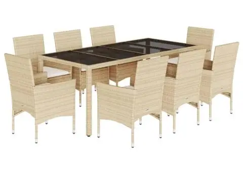 Set mobilier de grădină cu perne 9 piese bej poliratan & sticlă - 2/5