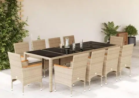 Set mobilier de grădină cu perne 11 piese bej poliratan&sticlă - 1/5