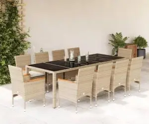 vidaXL Set mobilier de grădină cu perne 11 piese bej poliratan&sticlă