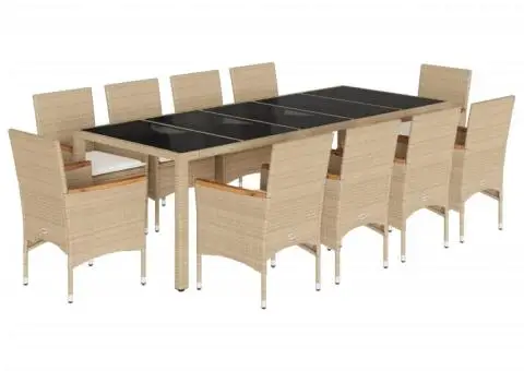 Set mobilier de grădină cu perne 11 piese bej poliratan&sticlă - 2/5