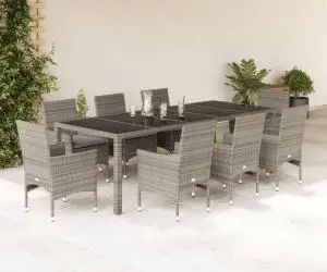 vidaXL Set mobilier de grădină cu perne 9 piese gri poliratan & sticlă