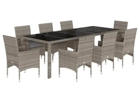 Set mobilier de grădină cu perne 9 piese gri poliratan & sticlă - 2/5