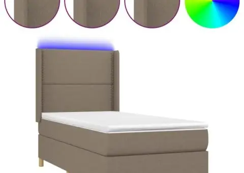 Pat cu arcuri, saltea și LED, gri taupe, 80x200 cm, textil - 2/5