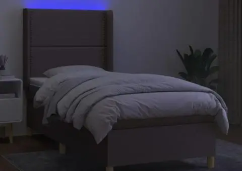 Pat cu arcuri, saltea și LED, gri taupe, 80x200 cm, textil - 3/5