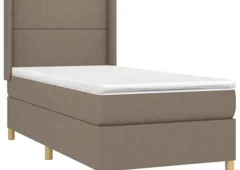 Pat cu arcuri, saltea și LED, gri taupe, 80x200 cm, textil - 4/5