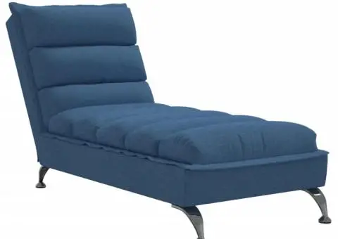 Șezlong cu perne, albastru, material textil - 2/5