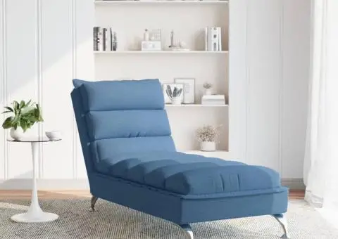 Șezlong cu perne, albastru, material textil - 3/5