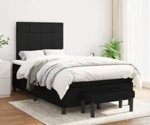 vidaXL Pat box spring cu saltea, negru, 120x200 cm, textil