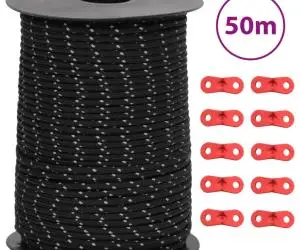 vidaXL Funie pentru cort cu benzi reflectorizante și chei, 50 m, 3 mm