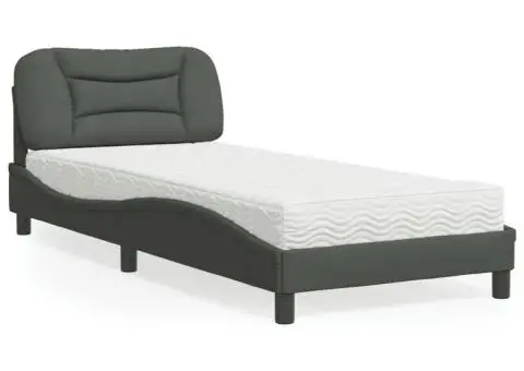 Pat cu saltea, gri închis, 90x200 cm, textil - 1/5