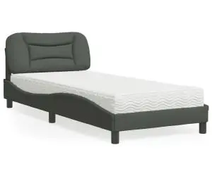 Pat cu saltea, gri închis, 90x200 cm, textil