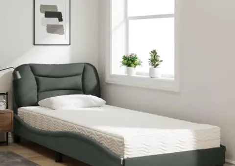 Pat cu saltea, gri închis, 90x200 cm, textil - 3/5