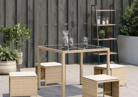 Scaune de grădină cu perne, 4 buc., bej, 40x40x35 cm, poliratan - 4/5