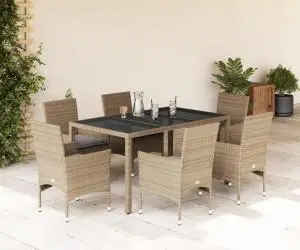 vidaXL Set mobilier de grădină cu perne 7 piese bej poliratan & sticlă