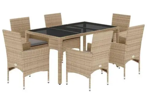 Set mobilier de grădină cu perne 7 piese bej poliratan & sticlă - 2/5