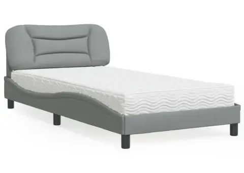 Pat cu saltea, gri deschis, 100x200 cm, textil - 1/5