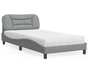 vidaXL Pat cu saltea, gri deschis, 100x200 cm, textil