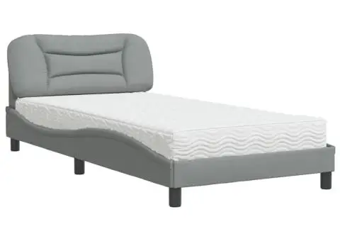 Pat cu saltea, gri deschis, 100x200 cm, textil - 2/5