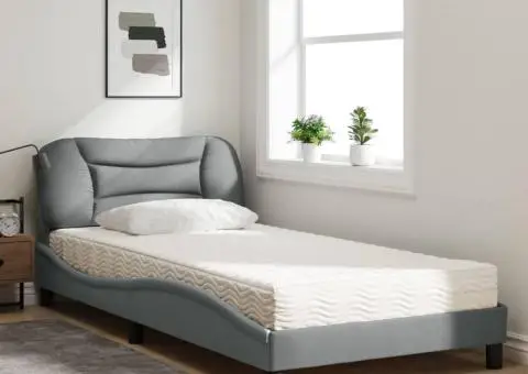 Pat cu saltea, gri deschis, 100x200 cm, textil - 3/5