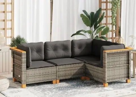 Set canapea de grădină cu perne, 4 piese, gri, poliratan - 1/5