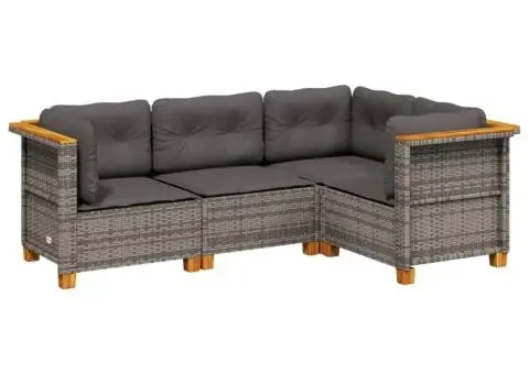 Set canapea de grădină cu perne, 4 piese, gri, poliratan - 2/5