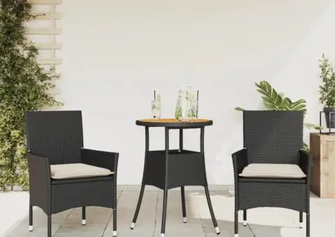 Set mobilier grădină perne 3 piese negru poliratan/lemn acacia - 1/5