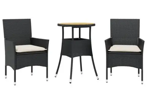 Set mobilier grădină perne 3 piese negru poliratan/lemn acacia - 2/5