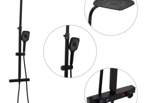 Set de duș cu două capete, mixer și furtun, negru, alamă - 1/5