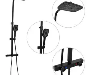 vidaXL Set de duș cu două capete, mixer și furtun, negru, alamă
