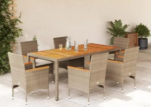 Set mobilier grădină cu perne 7 piese bej poliratan/lemn acacia - 1/5