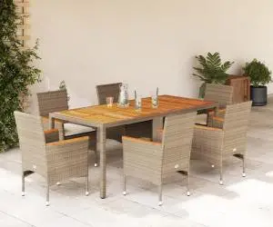 vidaXL Set mobilier grădină cu perne 7 piese bej poliratan/lemn acacia