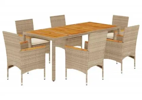 Set mobilier grădină cu perne 7 piese bej poliratan/lemn acacia - 2/5
