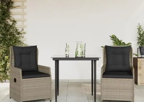 Set mobilier de grădină cu perne, 3 piese,gri deschis,poliratan - 1/5