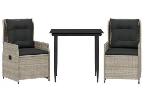 Set mobilier de grădină cu perne, 3 piese,gri deschis,poliratan - 2/5