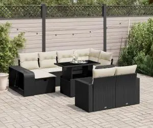 vidaXL Set canapele de grădină cu perne, 11 piese, negru, poliratan