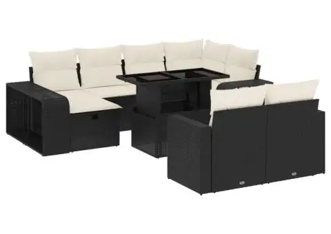 Set canapele de grădină cu perne, 11 piese, negru, poliratan - 2/5