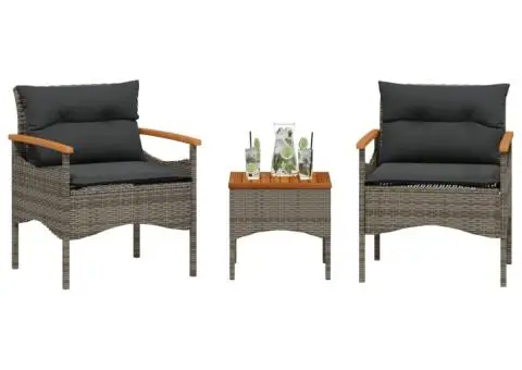 Set canapea de grădină cu perne, 3 piese, gri, poliratan - 1/5