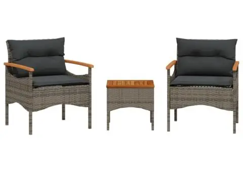 Set canapea de grădină cu perne, 3 piese, gri, poliratan - 2/5