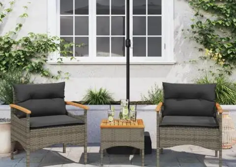 Set canapea de grădină cu perne, 3 piese, gri, poliratan - 3/5