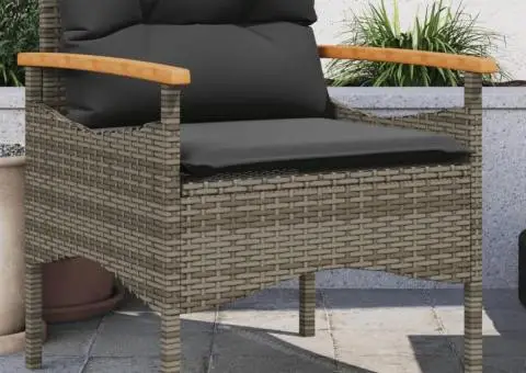 Set canapea de grădină cu perne, 3 piese, gri, poliratan - 4/5