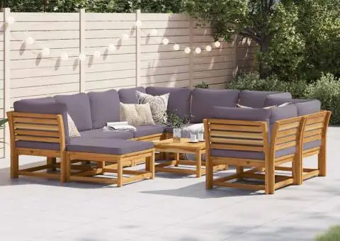 Set mobilier grădină cu perne, 10 piese, lemn masiv acacia - 1/5