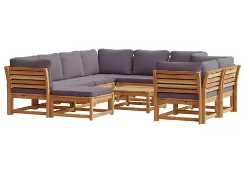 Set mobilier grădină cu perne, 10 piese, lemn masiv acacia - 2/5