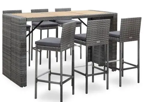 Set mobilier bar de exterior cu perne, 7 piese, gri, poliratan - 1/5