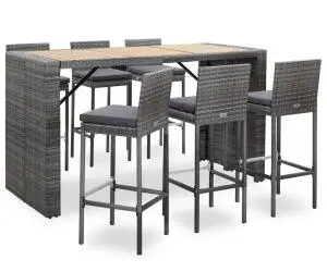 vidaXL Set mobilier bar de exterior cu perne, 7 piese, gri, poliratan
