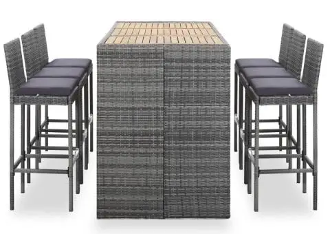 Set mobilier bar de exterior cu perne, 7 piese, gri, poliratan - 2/5